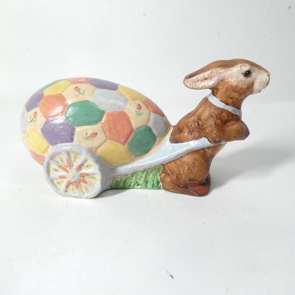 Bunny With Egg Cart Figurine Vintage Easter Rabbit House of Hatten
